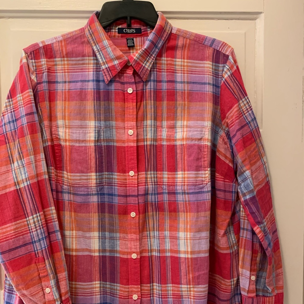 Chaps Linen Cotton Blend Plaid Shirt